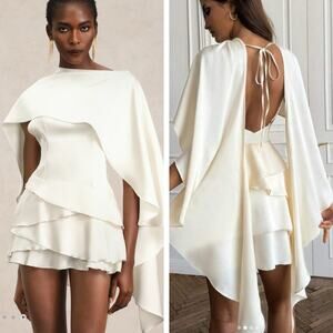 Bella Barnett White Layered Ruffle Mini Dress Backless Sleeveless Chiffon